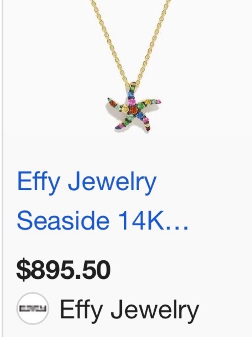 EFFY 14k gold starfish Necklace ctw .43 18 or 16inch length - Picture 10 of 10